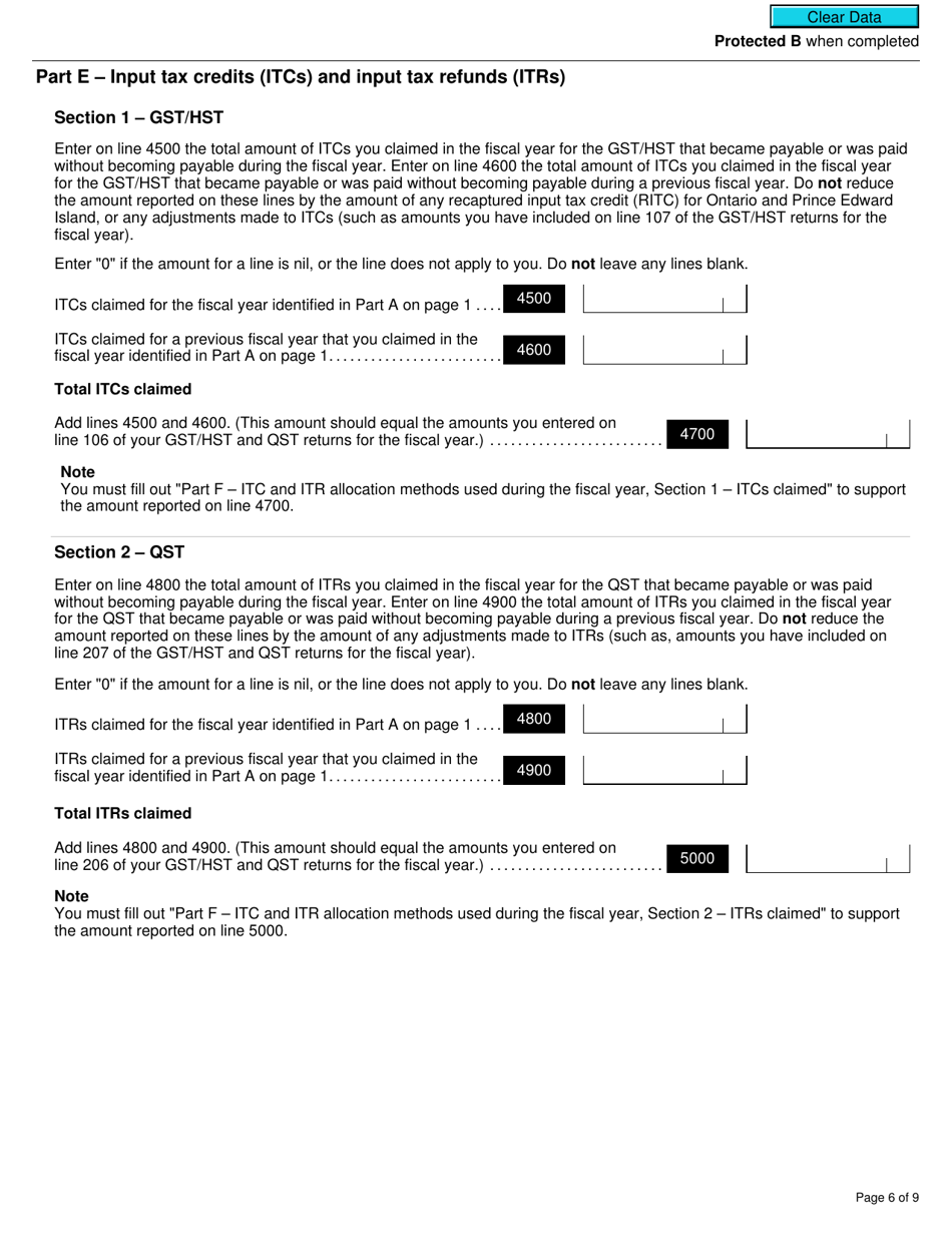 Form RC7291 Gst / Hst and Qst Annual Information Return for Selected Listed Financial Institutions - Canada, Page 6