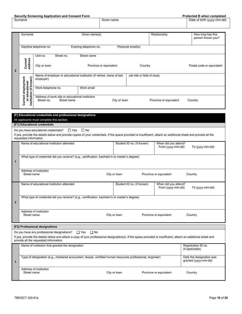 Form TBS / SCT330-61E Security Screening Application and Consent Form - Canada, Page 10
