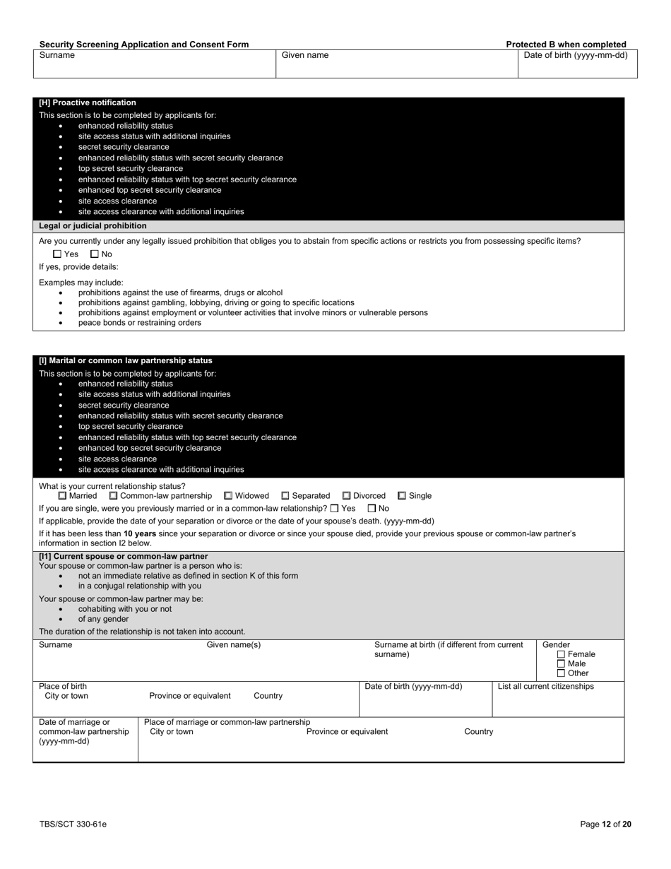 Form TBS / SCT330-61E Security Screening Application and Consent Form - Canada, Page 12