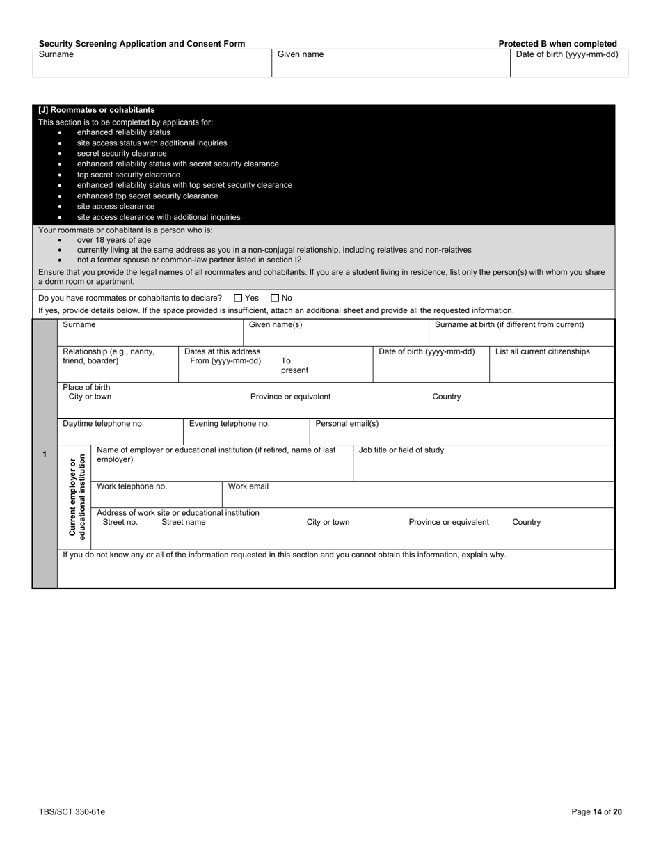 Form TBS / SCT330-61E Security Screening Application and Consent Form - Canada, Page 14