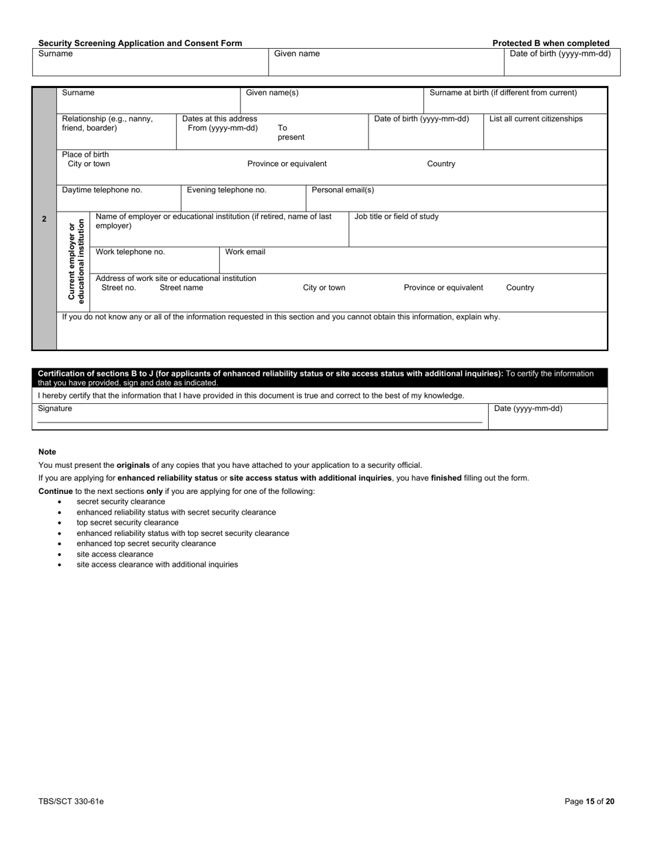 Form TBS / SCT330-61E Security Screening Application and Consent Form - Canada, Page 15