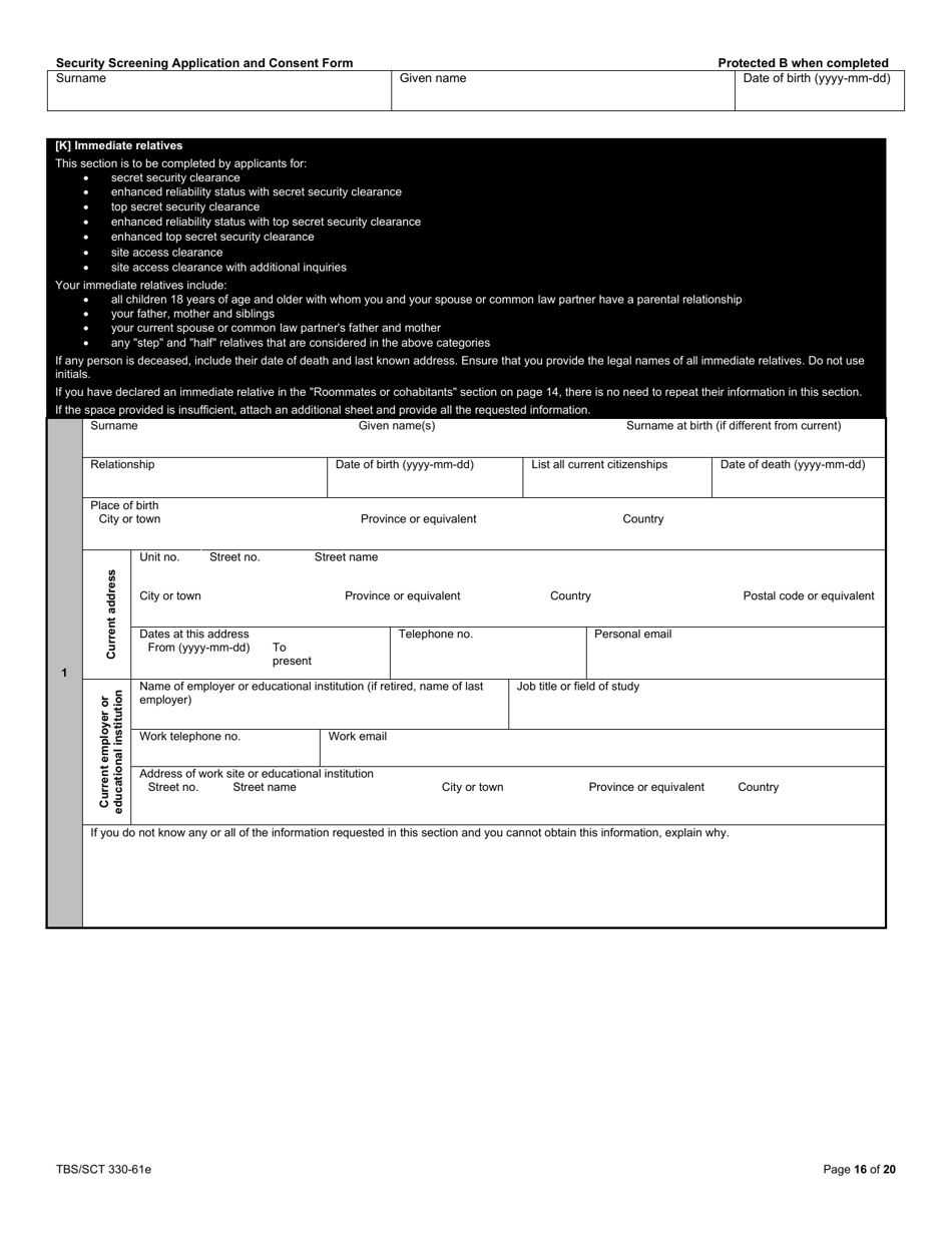 Form TBS / SCT330-61E Security Screening Application and Consent Form - Canada, Page 16