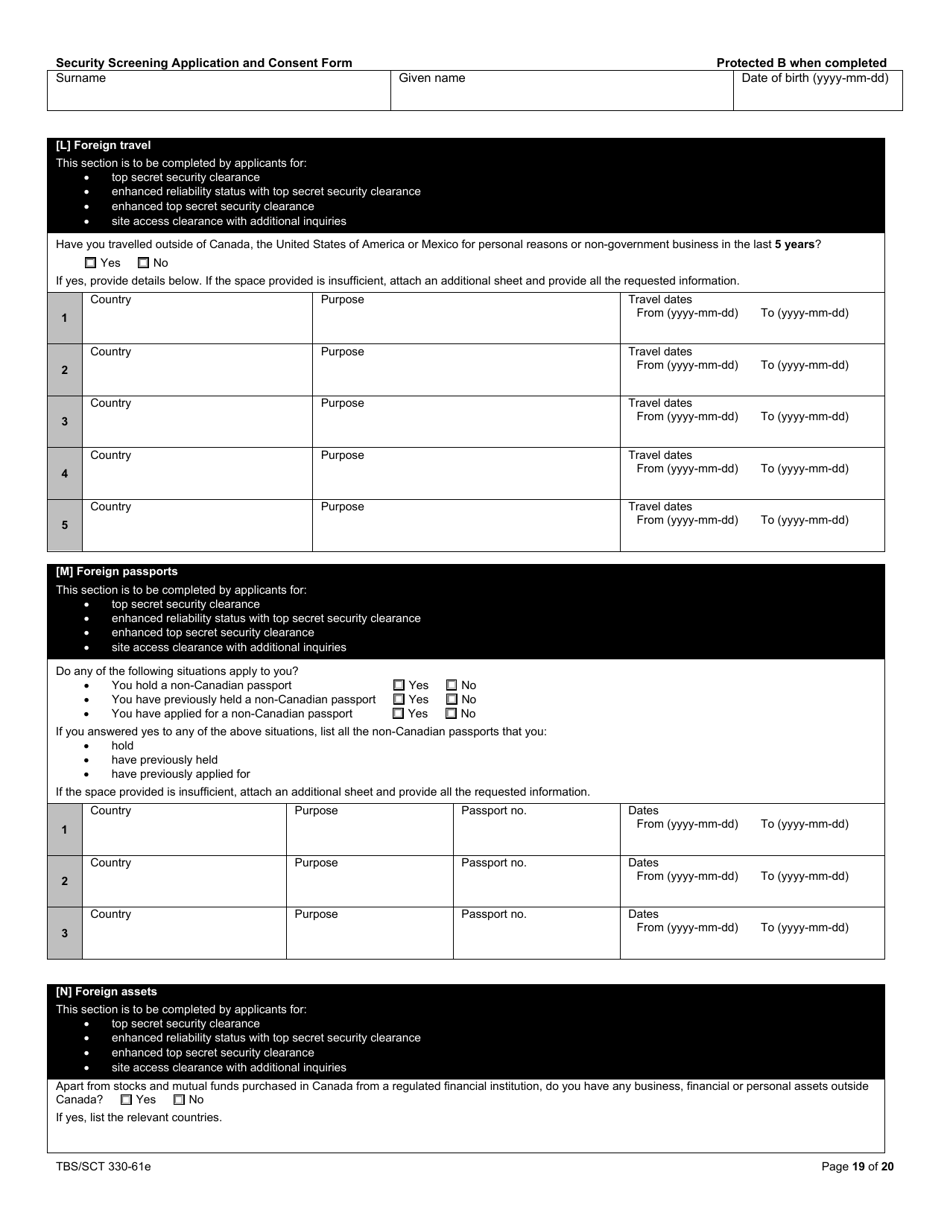 Form TBS / SCT330-61E Security Screening Application and Consent Form - Canada, Page 19