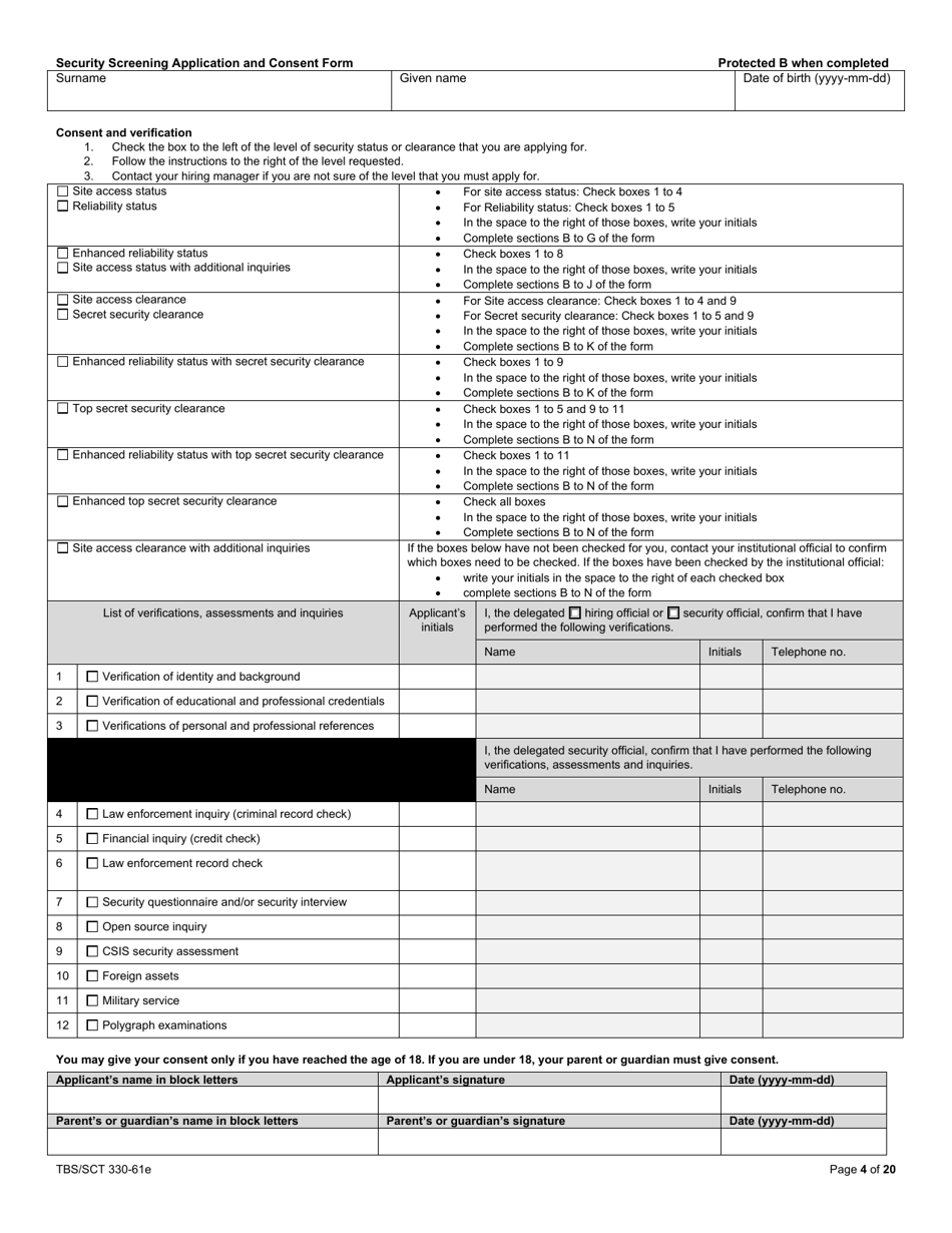Form TBS / SCT330-61E Security Screening Application and Consent Form - Canada, Page 4
