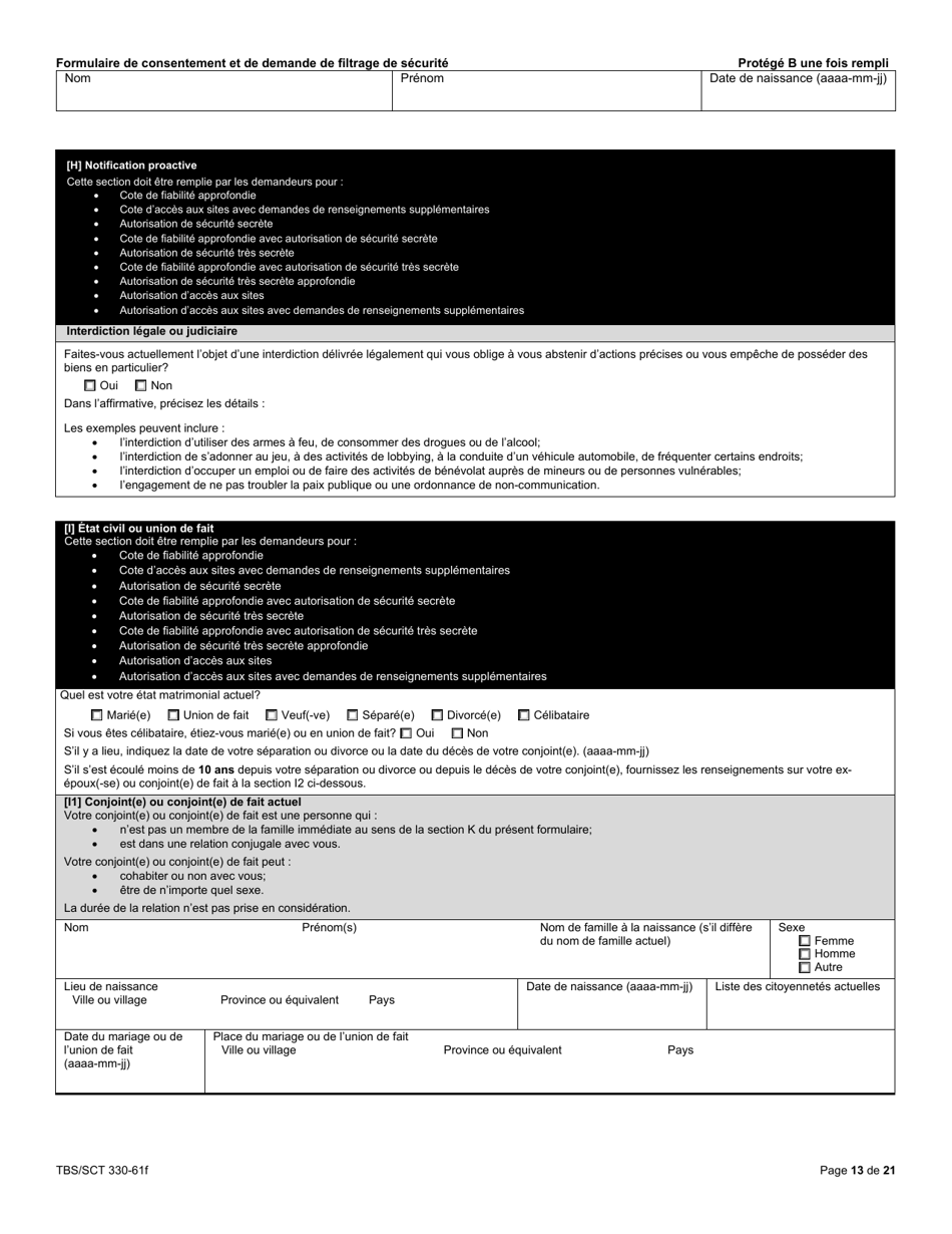 Forme TBS / SCT330-61F Formulaire De Consentement Et De Demande De Filtrage De Securite - Canada (French), Page 13