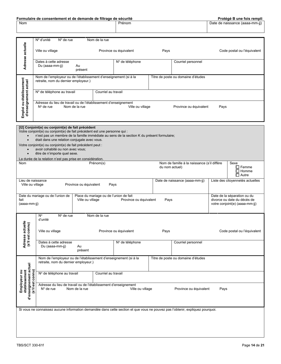 Forme TBS / SCT330-61F Formulaire De Consentement Et De Demande De Filtrage De Securite - Canada (French), Page 14