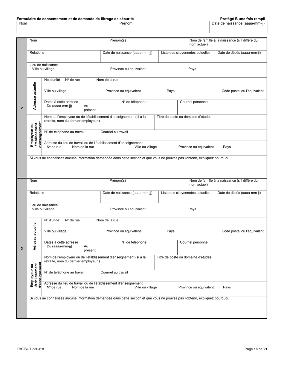 Forme TBS / SCT330-61F Formulaire De Consentement Et De Demande De Filtrage De Securite - Canada (French), Page 18