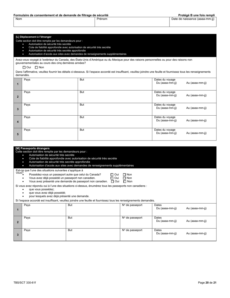 Forme TBS / SCT330-61F Formulaire De Consentement Et De Demande De Filtrage De Securite - Canada (French), Page 20