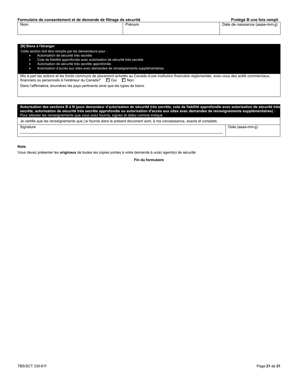 Forme TBS / SCT330-61F Formulaire De Consentement Et De Demande De Filtrage De Securite - Canada (French), Page 21