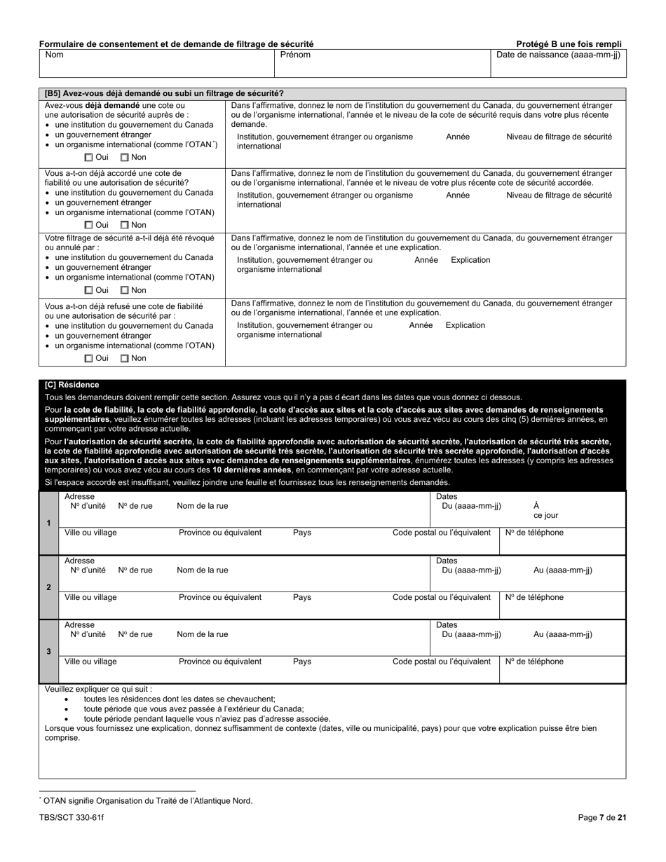Forme TBS / SCT330-61F Formulaire De Consentement Et De Demande De Filtrage De Securite - Canada (French), Page 7