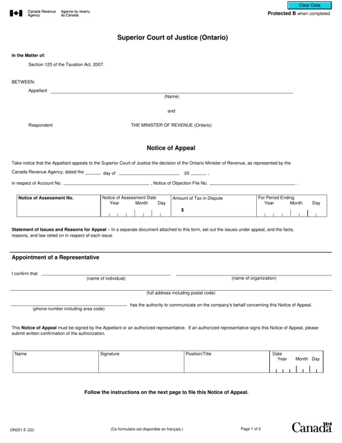 Form ON201  Printable Pdf
