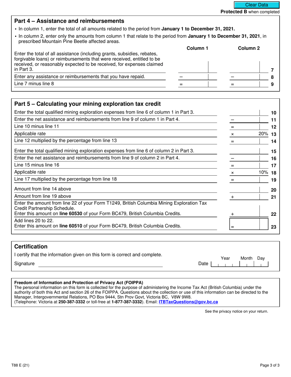 Form T88 British Columbia Mining Exploration Tax Credit (Individuals) - Canada, Page 3