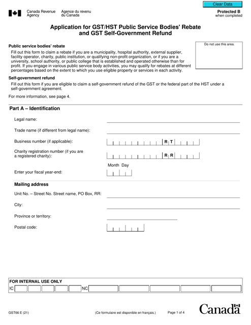 Form GST66 Download Fillable PDF Or Fill Online Application For Gst Hst 