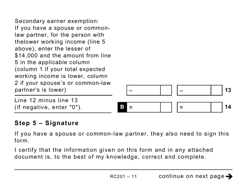 Form RC201 Canada Workers Benefit Advance Payments Application - Large Print - Canada, Page 11