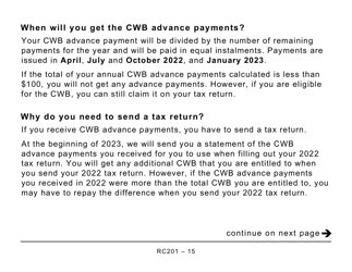 Form RC201 Canada Workers Benefit Advance Payments Application - Large Print - Canada, Page 15