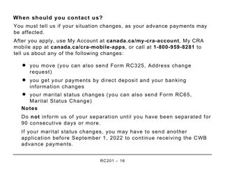 Form RC201 Canada Workers Benefit Advance Payments Application - Large Print - Canada, Page 16