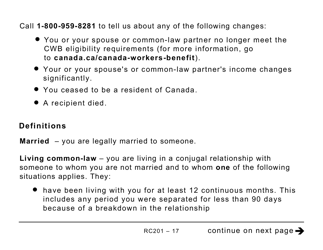 Form RC201 Canada Workers Benefit Advance Payments Application - Large Print - Canada, Page 17