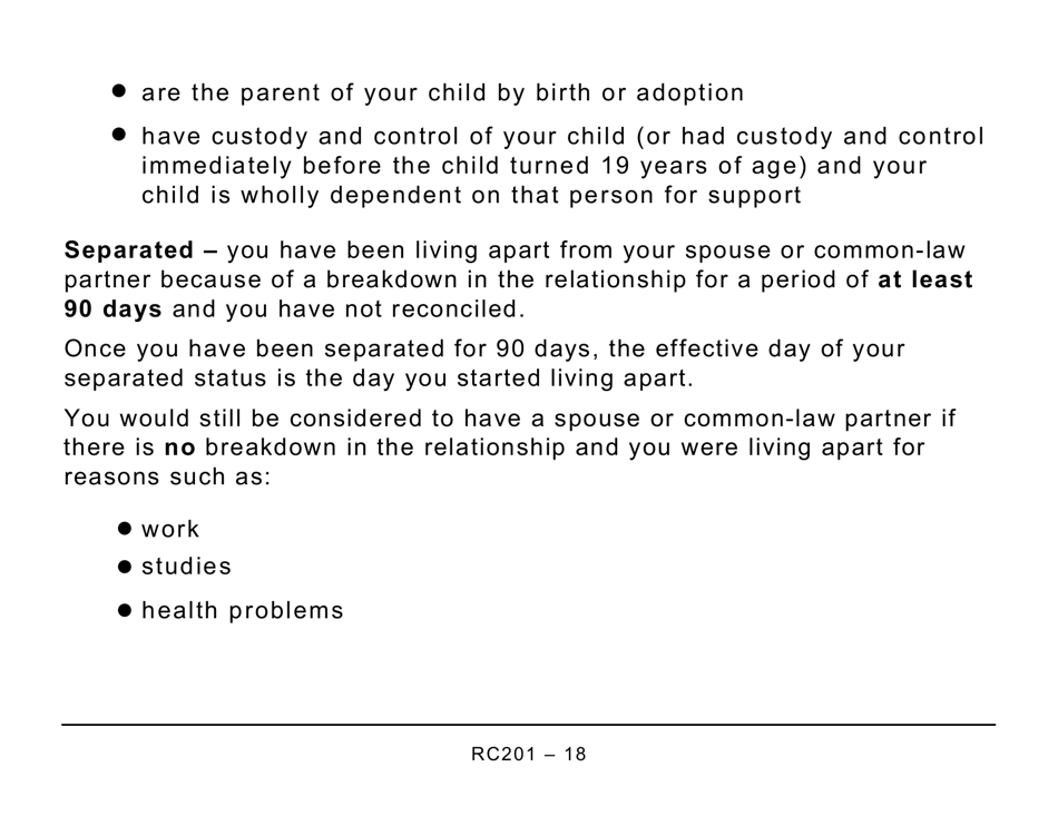 Form RC201 Canada Workers Benefit Advance Payments Application - Large Print - Canada, Page 18