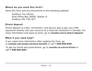 Form RC201 Canada Workers Benefit Advance Payments Application - Large Print - Canada, Page 20