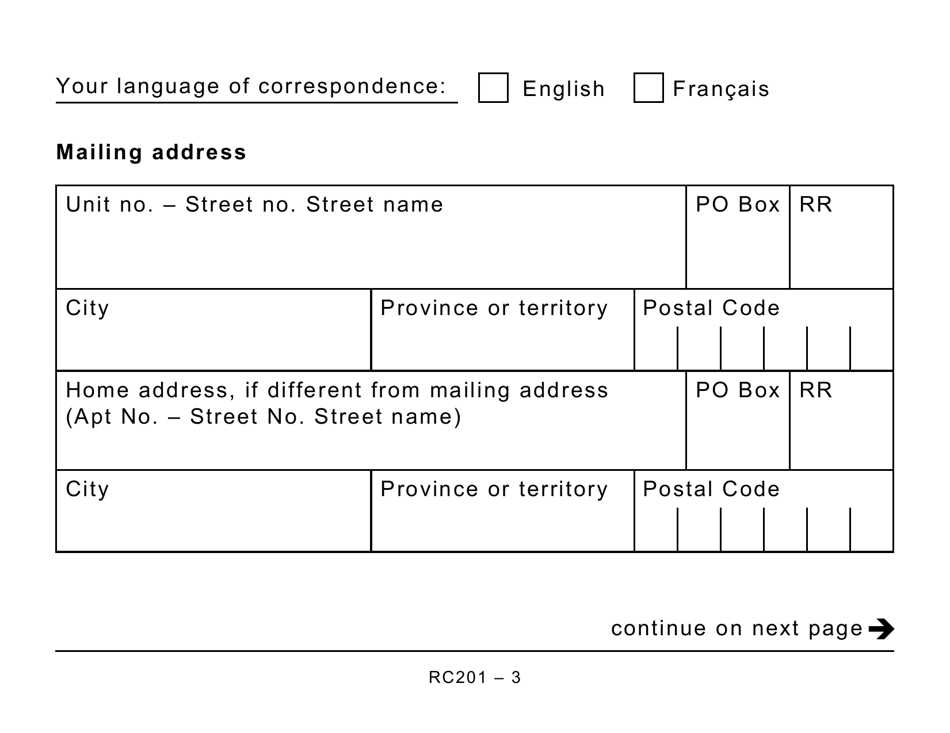 Form RC201 Canada Workers Benefit Advance Payments Application - Large Print - Canada, Page 3