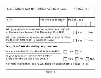Form RC201 Canada Workers Benefit Advance Payments Application - Large Print - Canada, Page 6