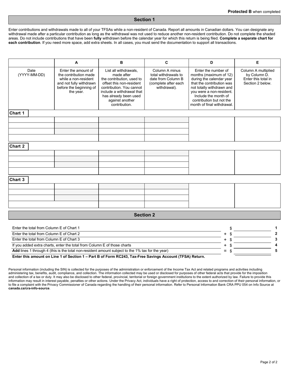 Form RC243 Schedule B Non-resident Contributions to a Tax-Free Savings Account (Tfsa) - Canada, Page 2