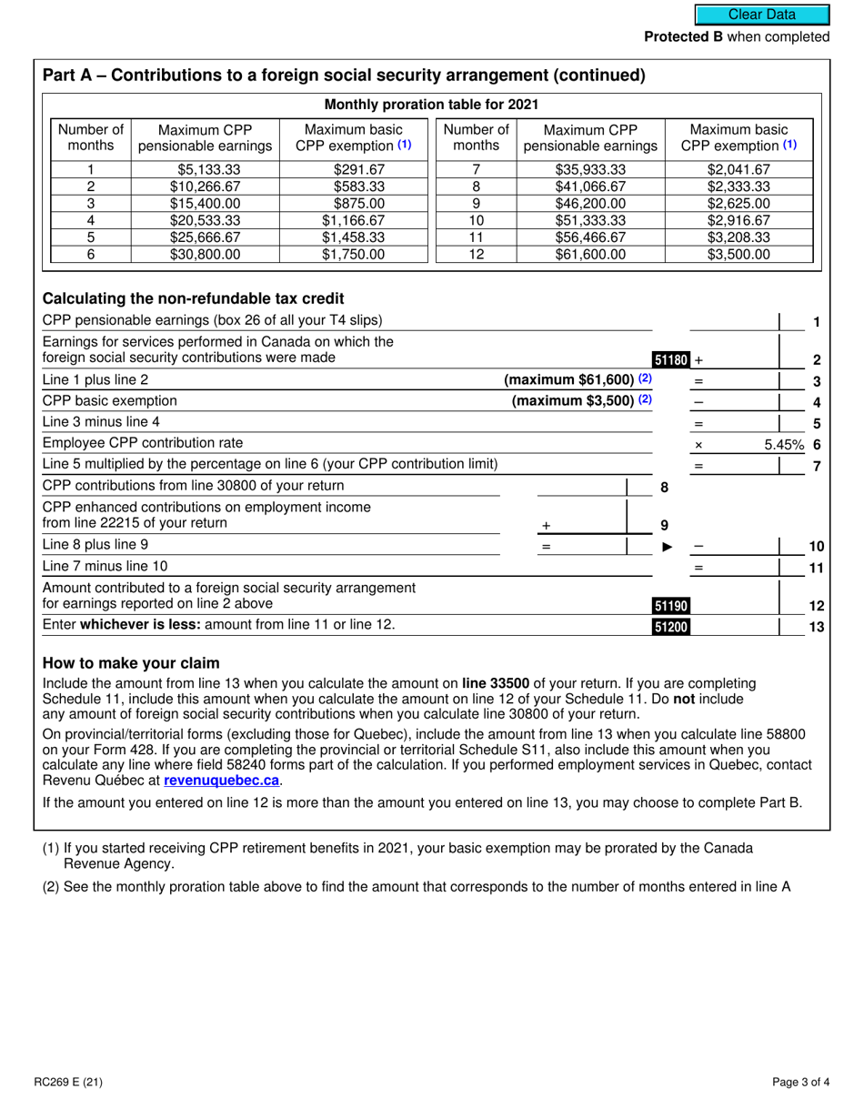 Form RC269 Employee Contributions to a Foreign Pension Plan or Social Security Arrangement - Non-united States Plans or Arrangements - Canada, Page 3