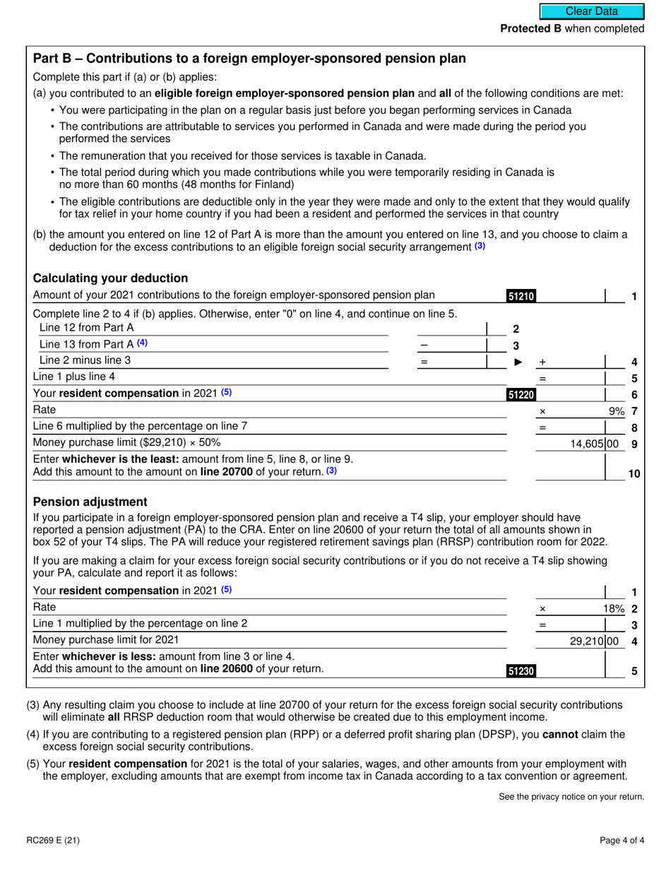 Form RC269 Employee Contributions to a Foreign Pension Plan or Social Security Arrangement - Non-united States Plans or Arrangements - Canada, Page 4