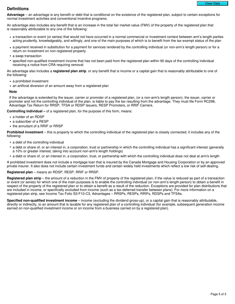 Form RC339 Individual Return for Certain Taxes for Rrsps, Rrifs, Resps or Rdsps - Canada, Page 5