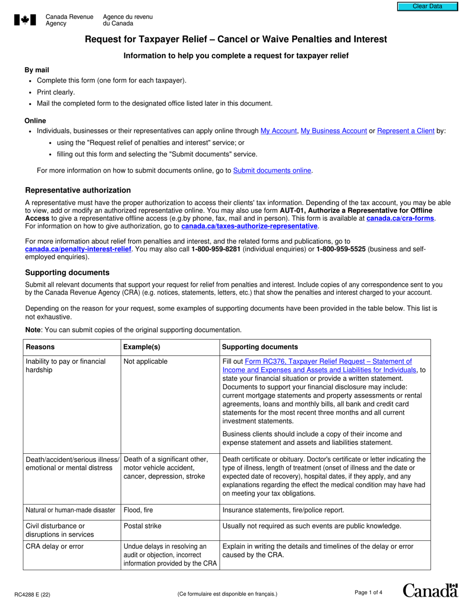 Form RC4288 Download Fillable PDF or Fill Online Request for Taxpayer