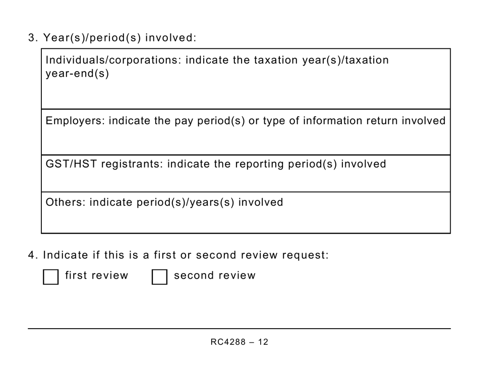Form RC4288 Request for Taxpayer Relief - Cancel or Waive Penalties and Interest - Large Print - Canada, Page 12