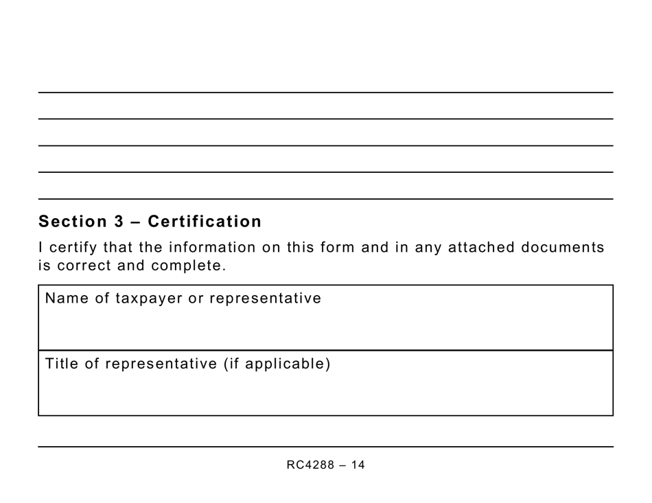 Form RC4288 Request for Taxpayer Relief - Cancel or Waive Penalties and Interest - Large Print - Canada, Page 14