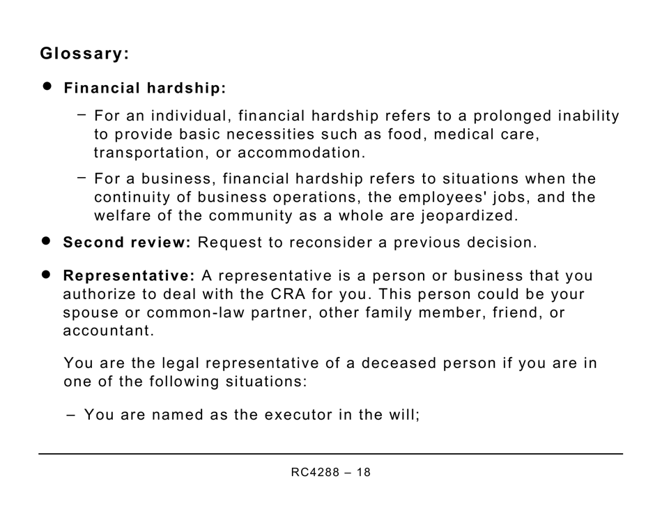 Form RC4288 Request for Taxpayer Relief - Cancel or Waive Penalties and Interest - Large Print - Canada, Page 18