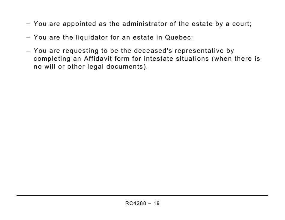 Form RC4288 Request for Taxpayer Relief - Cancel or Waive Penalties and Interest - Large Print - Canada, Page 19