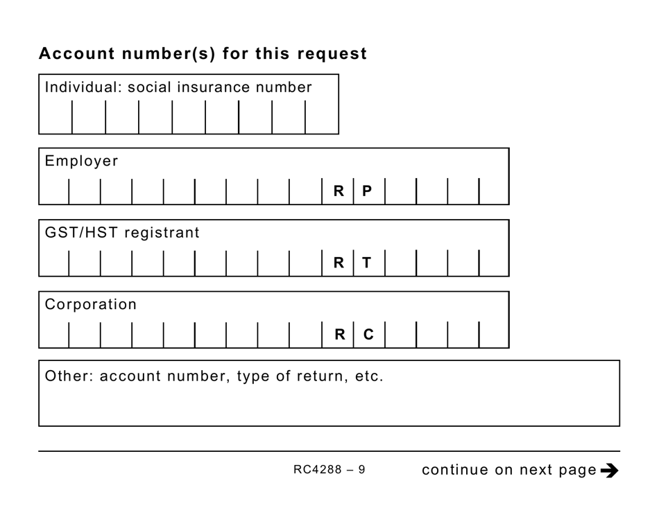 Form RC4288 Request for Taxpayer Relief - Cancel or Waive Penalties and Interest - Large Print - Canada, Page 9