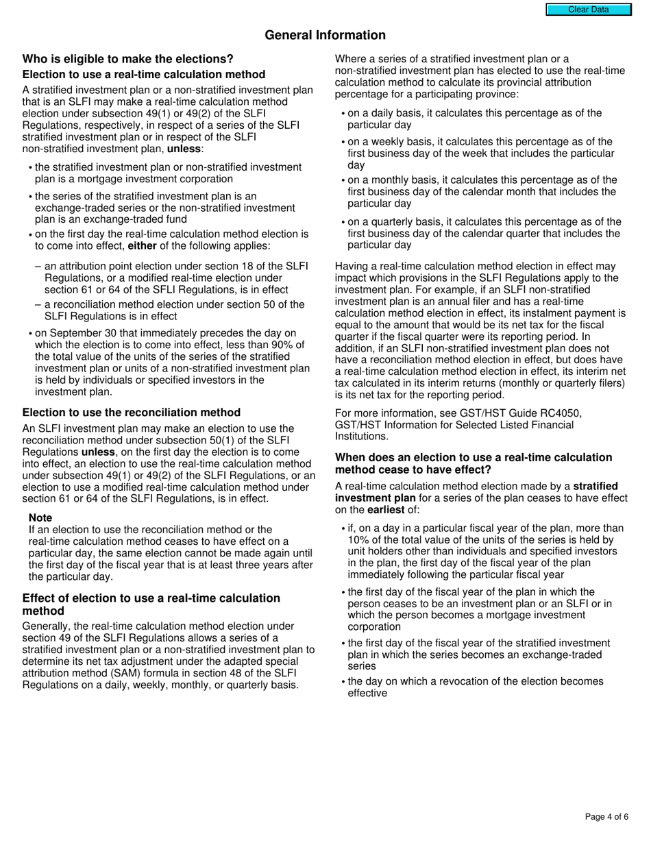 Form RC4609 Election or Revocation of Election to Use a Real-Time Calculation Method or the Reconciliation Method for Gst / Hst Purposes - Canada, Page 4
