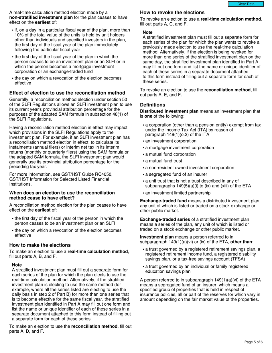 Form RC4609 Election or Revocation of Election to Use a Real-Time Calculation Method or the Reconciliation Method for Gst / Hst Purposes - Canada, Page 5