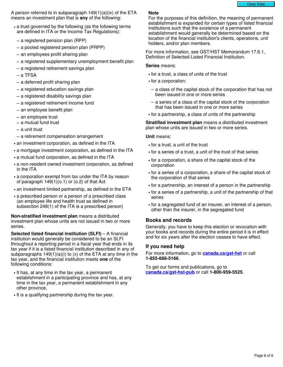 Form RC4609 Election or Revocation of Election to Use a Real-Time Calculation Method or the Reconciliation Method for Gst / Hst Purposes - Canada, Page 6