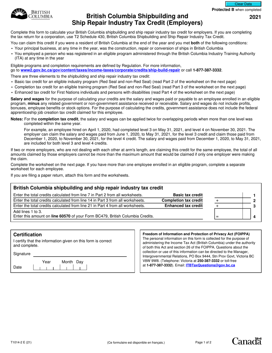 Form T1014-2 - 2021 - Fill Out, Sign Online and Download Fillable PDF ...