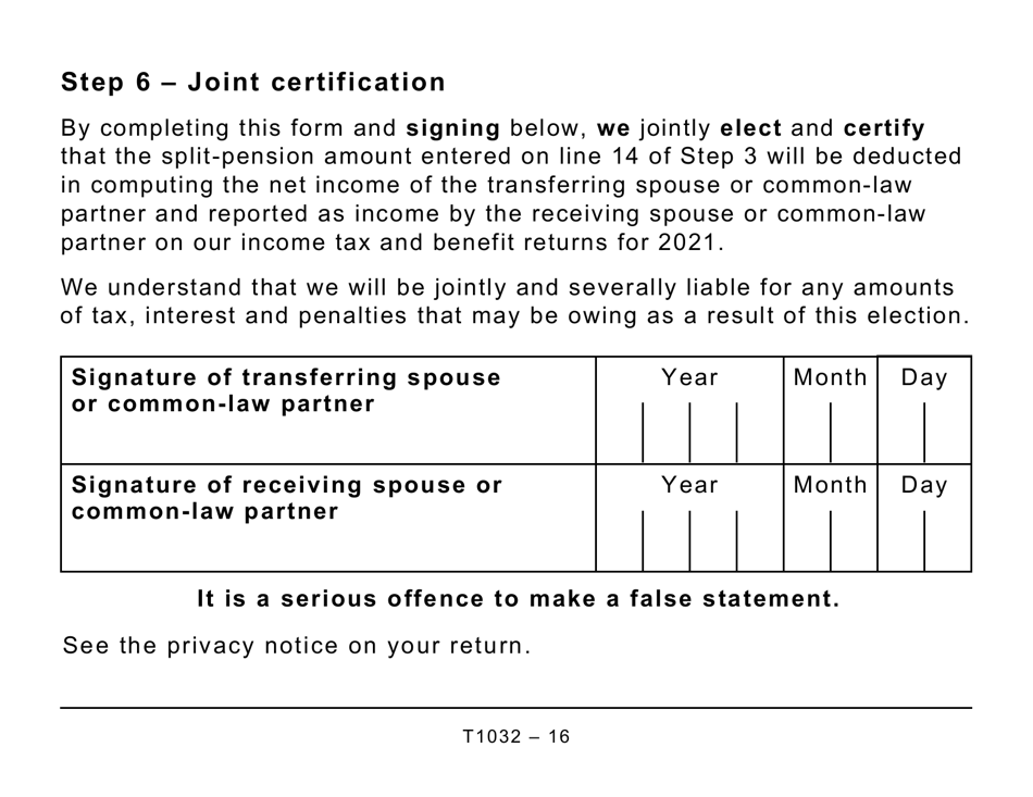 Form T1032 Joint Election to Split Pension Income - Large Print - Canada, Page 16