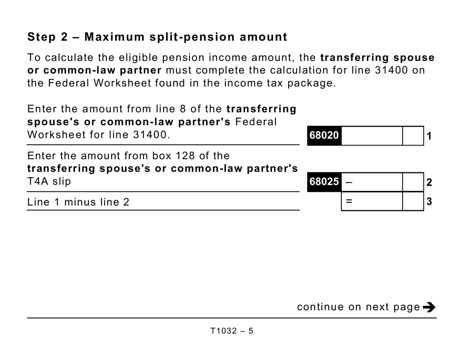 Form T1032 Joint Election to Split Pension Income - Large Print - Canada, Page 5