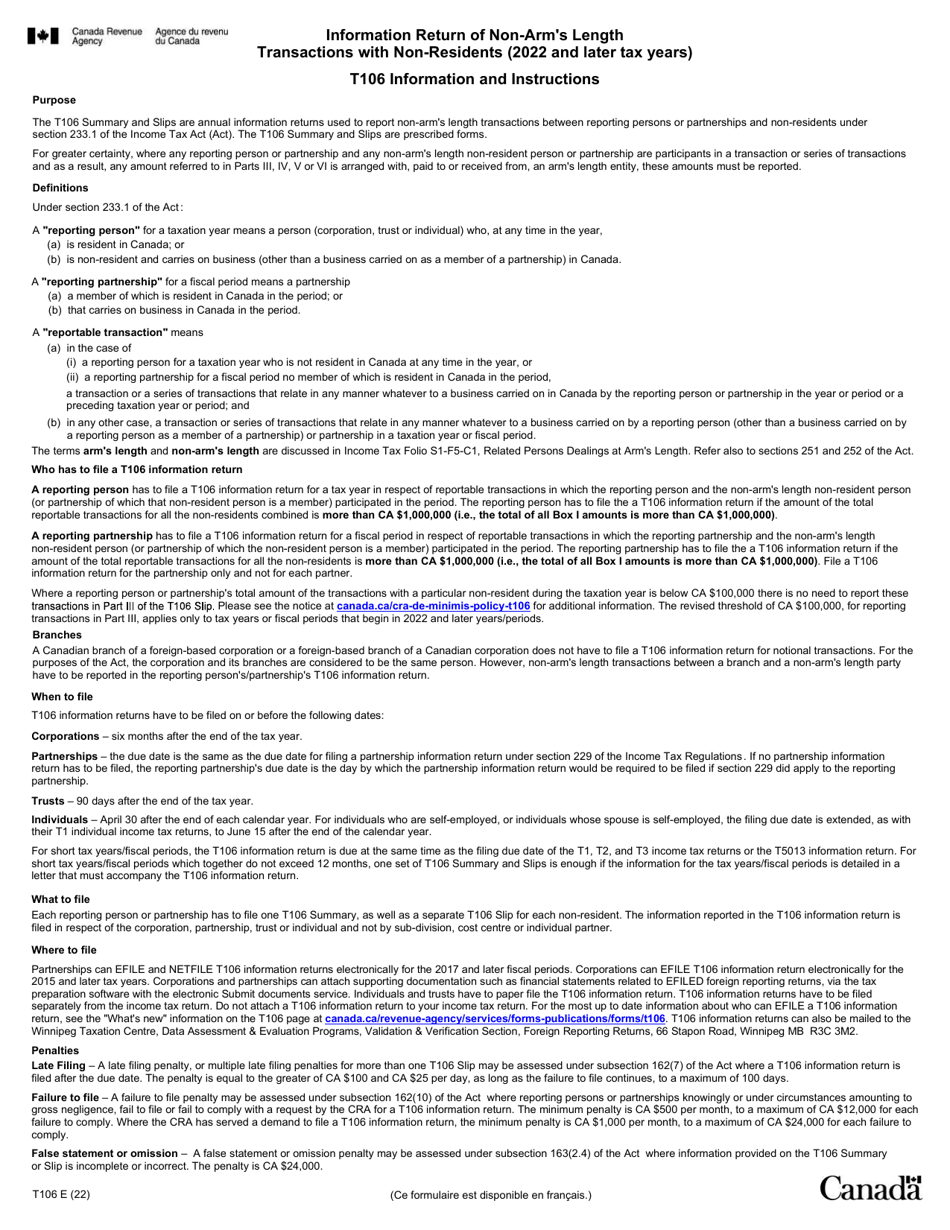 Form T106 Information Return of Non-arms Length Transactions With Non-residents (2022 and Later Tax Years) - Canada, Page 5