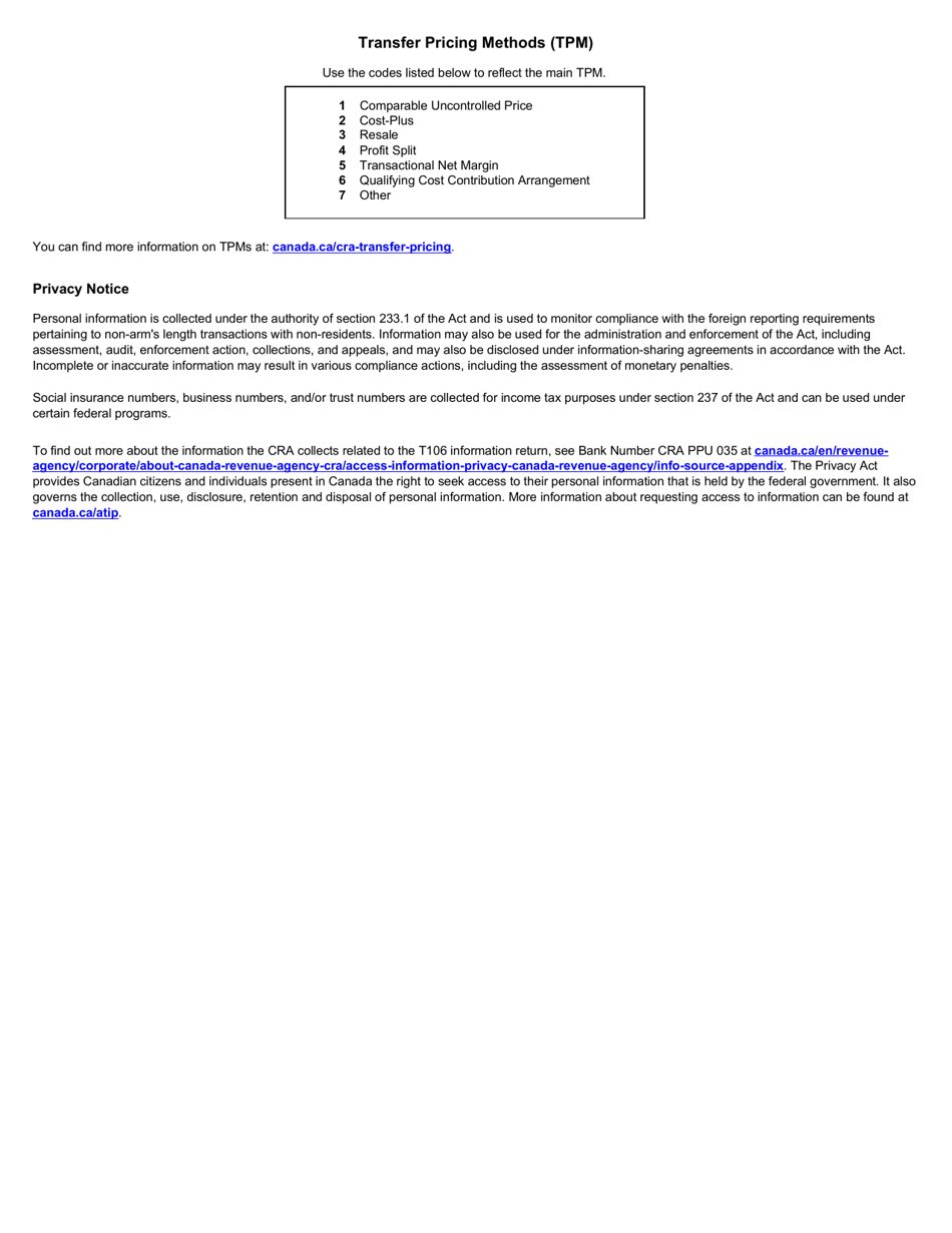 Form T106 Information Return of Non-arms Length Transactions With Non-residents (2022 and Later Tax Years) - Canada, Page 6