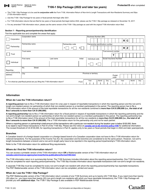 Form T106-1 Slip Package (2022 and Later Tax Years) - Canada