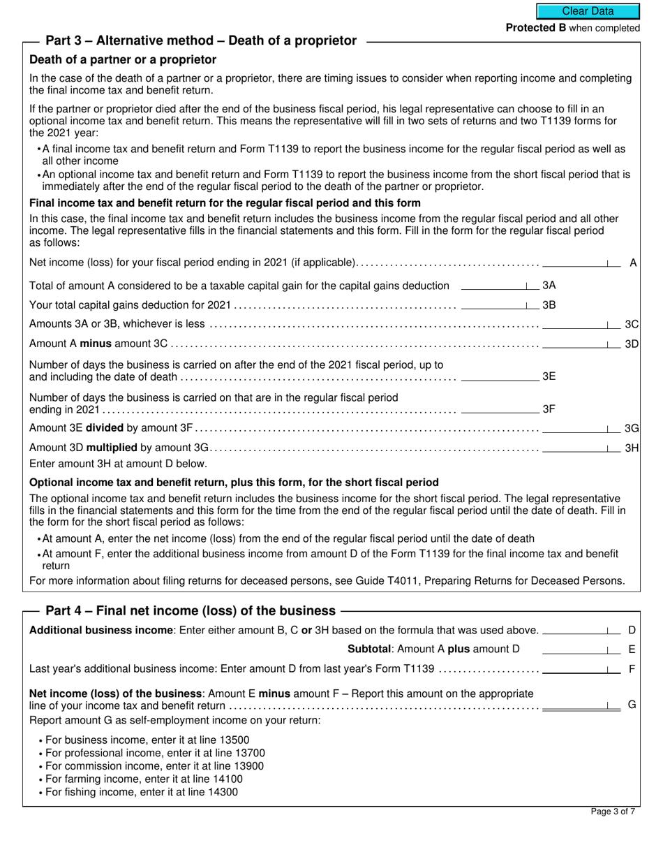 Form T1139 Reconciliation of Business Income for Tax Purposes - Canada, Page 3