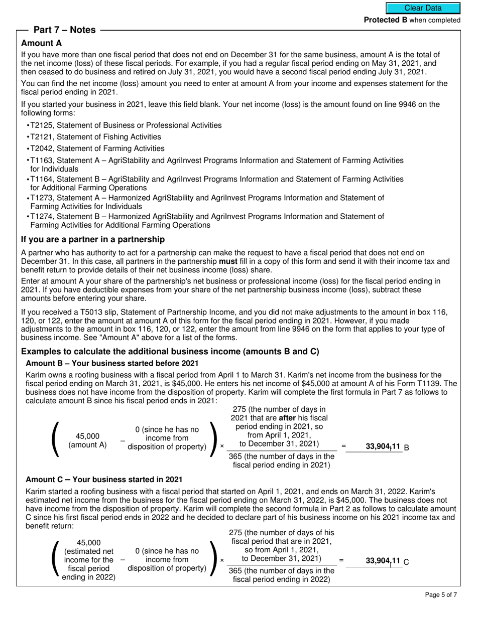 Form T1139 Reconciliation of Business Income for Tax Purposes - Canada, Page 5