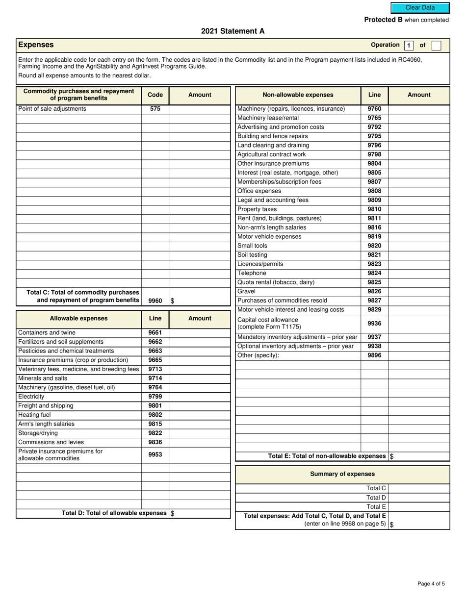 Form T1163 Statement a - Agristability and Agriinvest Programs Information and Statement of Farming Activities for Individuals - Canada, Page 4