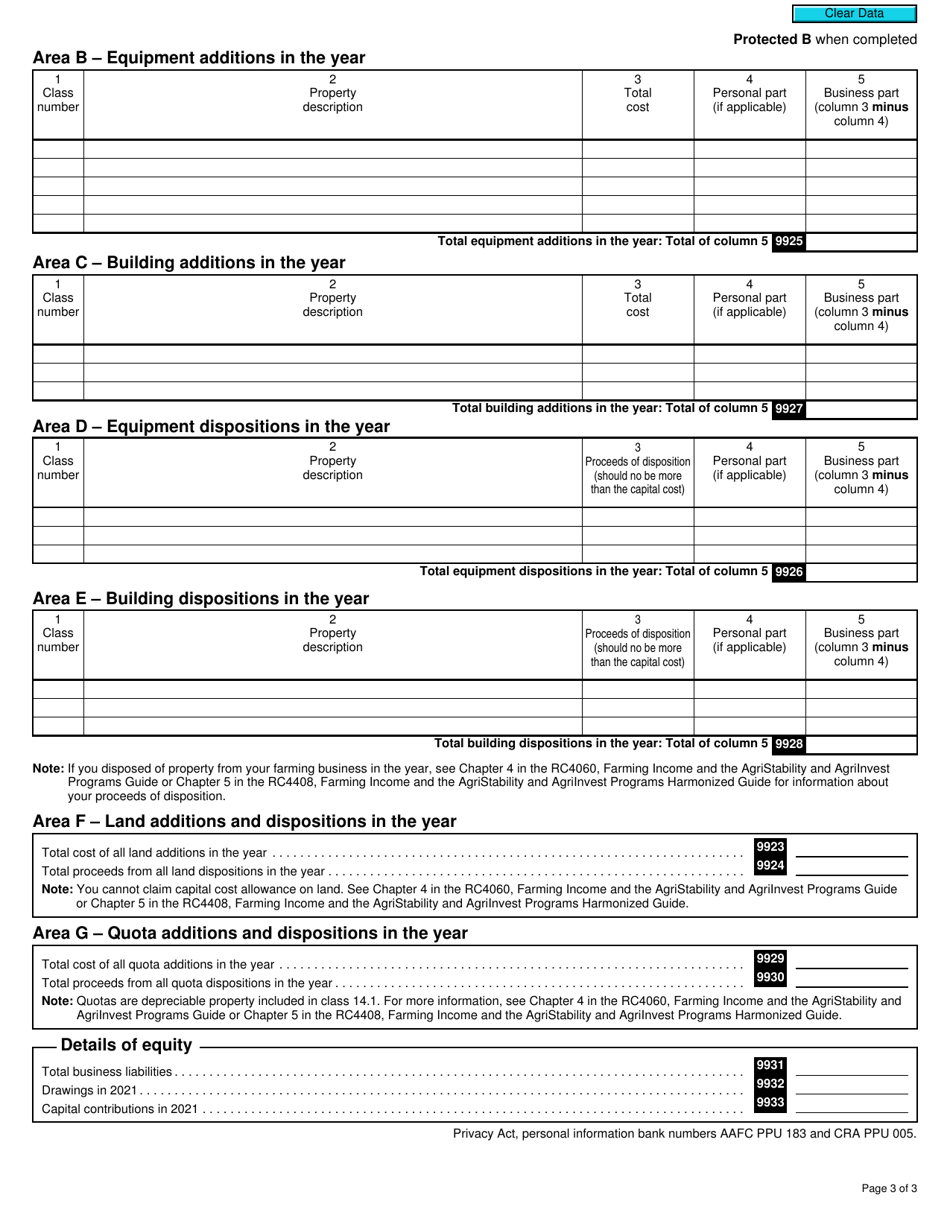 Form T1175 Farming - Calculation of Capital Cost Allowance (Cca) and Business-Use-Of-Home Expenses - Canada, Page 3