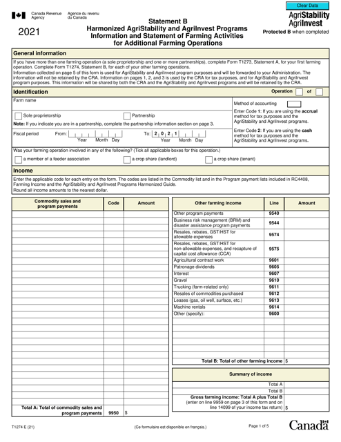 Form T1274 2021 Printable Pdf