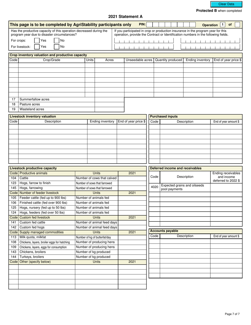 Form T1273 Statement a - Harmonized Agristability and Agriinvest Programs Information and Statement of Farming Activities for Individuals - Canada, Page 7
